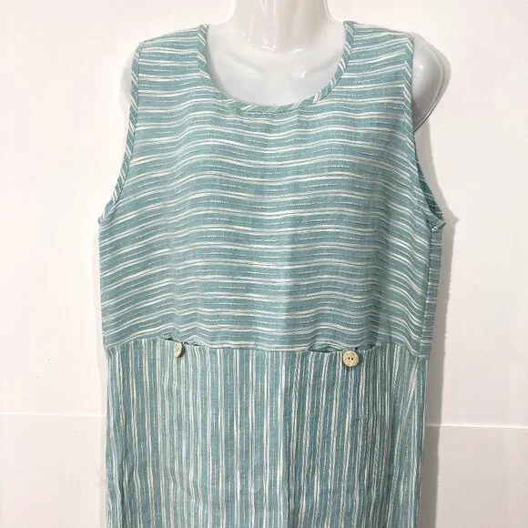 Vintage Cynthia Max Relax Linen Blend Maxi Dress Sleeveless Pocket Slit Green L - Picture 3 of 11